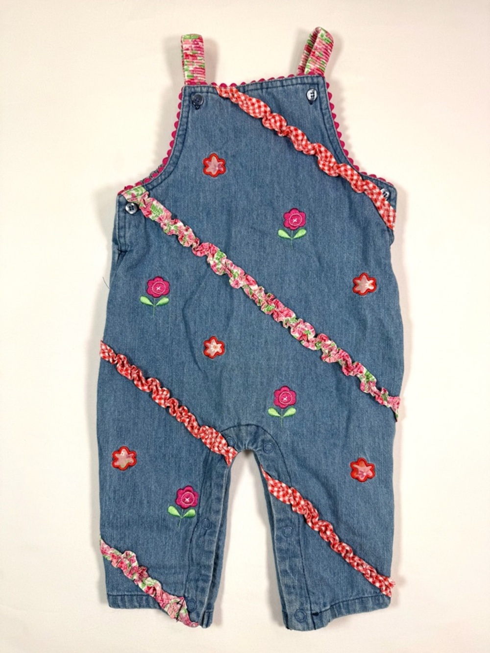 FLORAL GINGHAM DENIM OVERALLS Baby Ruffle Cottagecore Cowgirl Boho 6-9M Y2K